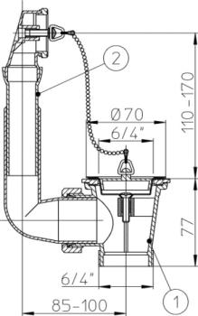 Ablaufventil 6/4" mit Überlauf und Anschlussgewinde 6/4" HL15U-6/4